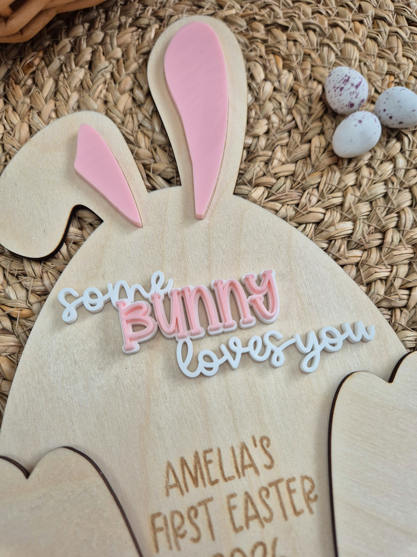 Baby's First Easter Footprint Plaque - Personalised Bunny Wooden and Acrylic Keepsake
