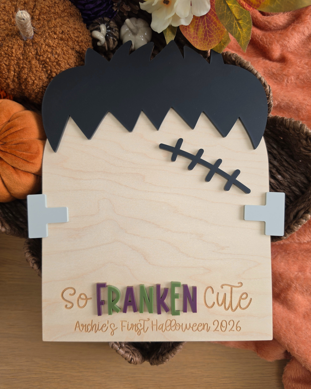 So Franken Cute - Boy Franky Baby Handprint / Footprint Large Plaque