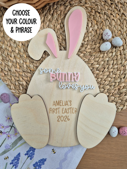 Baby's First Easter Footprint Plaque - Personalised Bunny Wooden and Acrylic Keepsake