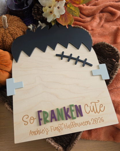 So Franken Cute - Boy Franky Baby Handprint / Footprint Large Plaque
