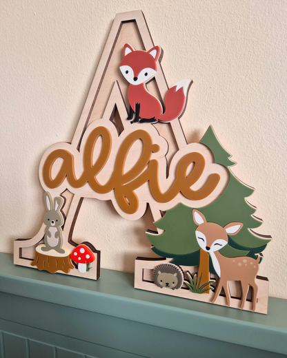 Woodland Theme Monogram - Personalised Wooden and Acrylic Name Sign