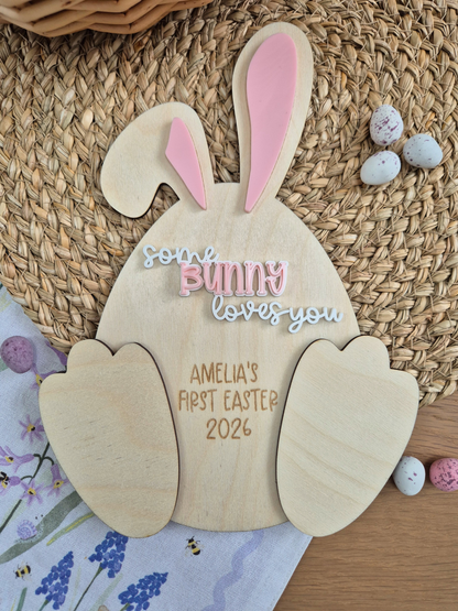 Baby's First Easter Footprint Plaque - Personalised Bunny Wooden and Acrylic Keepsake
