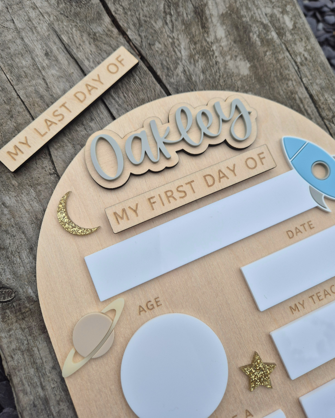 Personalised Space Back to School Board - Reusable Wooden and Acrylic Sign
