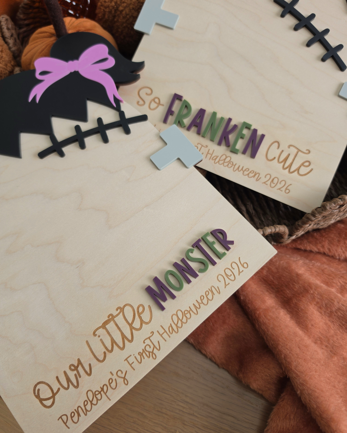 Our Little Monster - Girly Franky Baby Handprint / Footprint Large Plaque