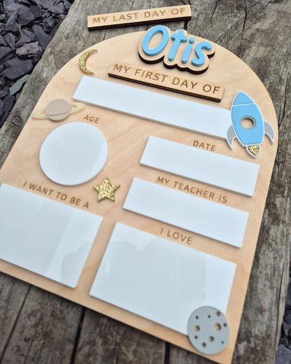 Personalised Space Back to School Board - Reusable Wooden and Acrylic Sign