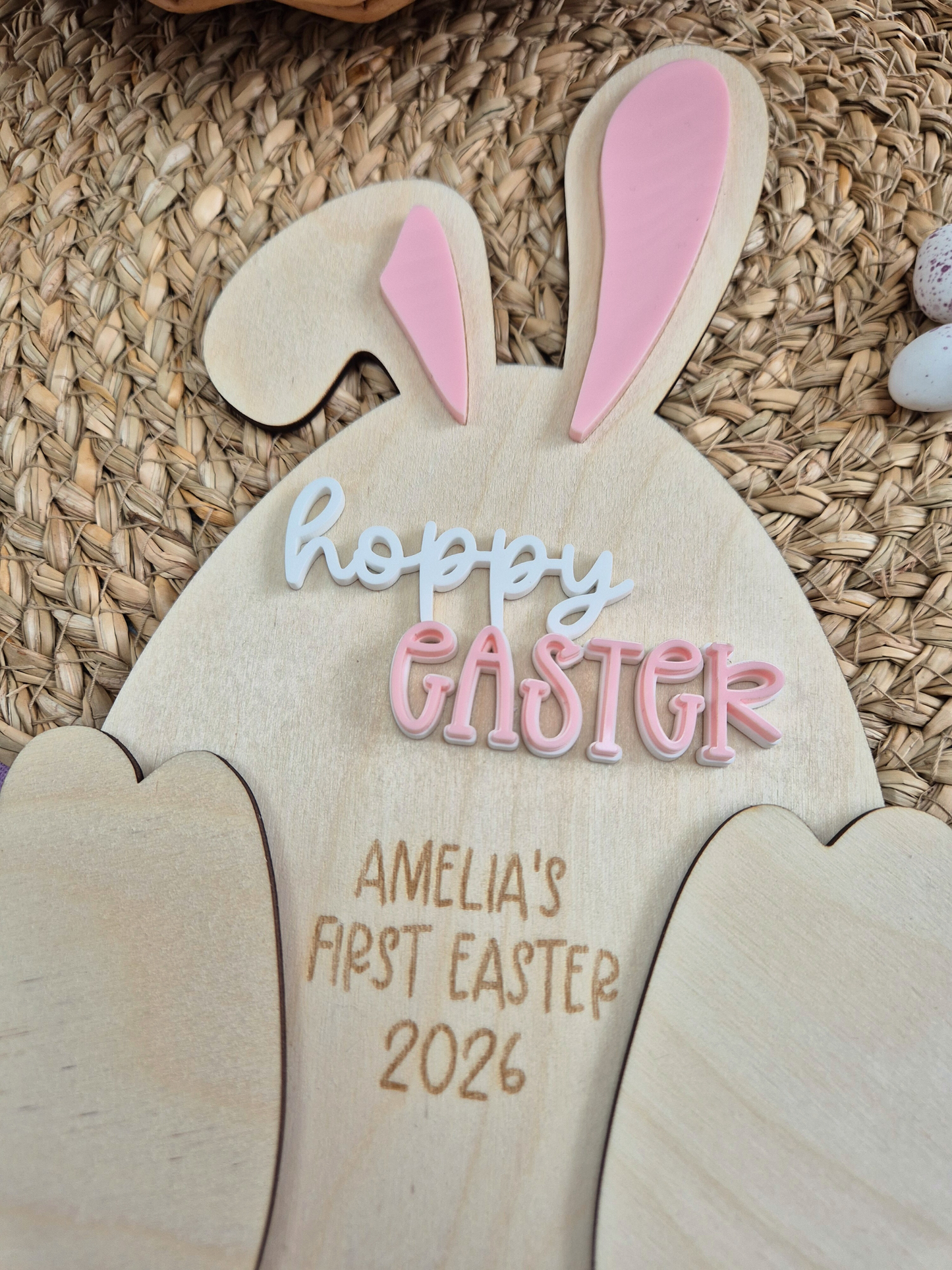 Baby's First Easter Footprint Plaque - Personalised Bunny Wooden and Acrylic Keepsake