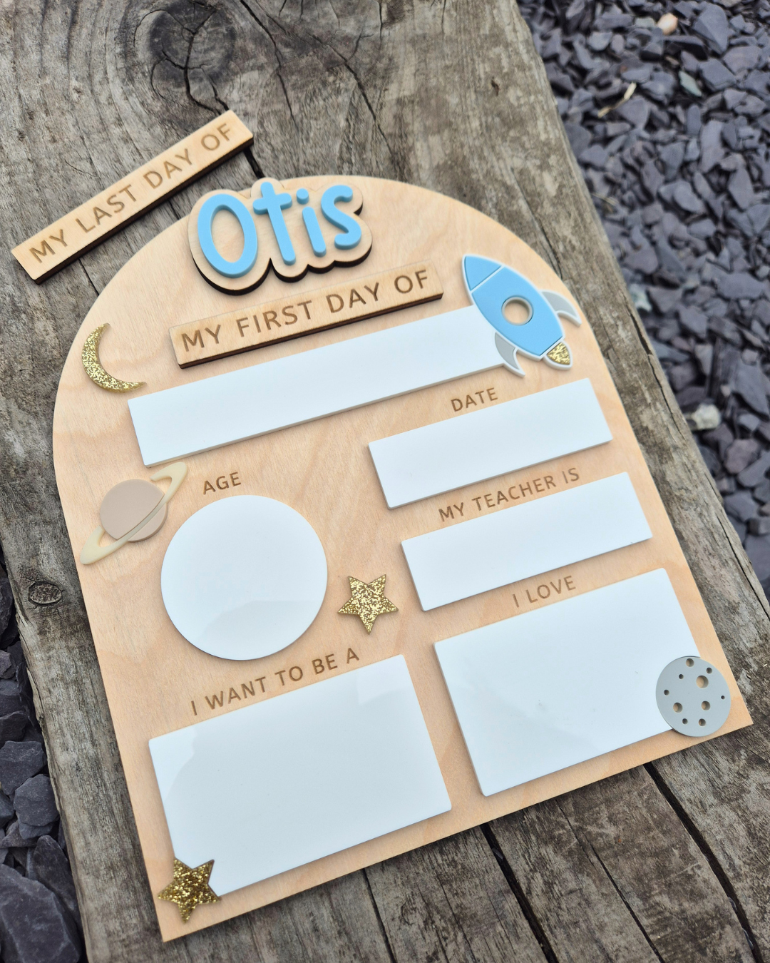 Personalised Space Back to School Board - Reusable Wooden and Acrylic Sign