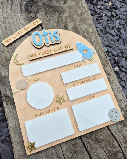 Personalised Space Back to School Board - Reusable Wooden and Acrylic Sign
