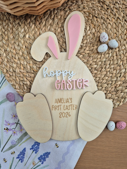 Baby's First Easter Footprint Plaque - Personalised Bunny Wooden and Acrylic Keepsake