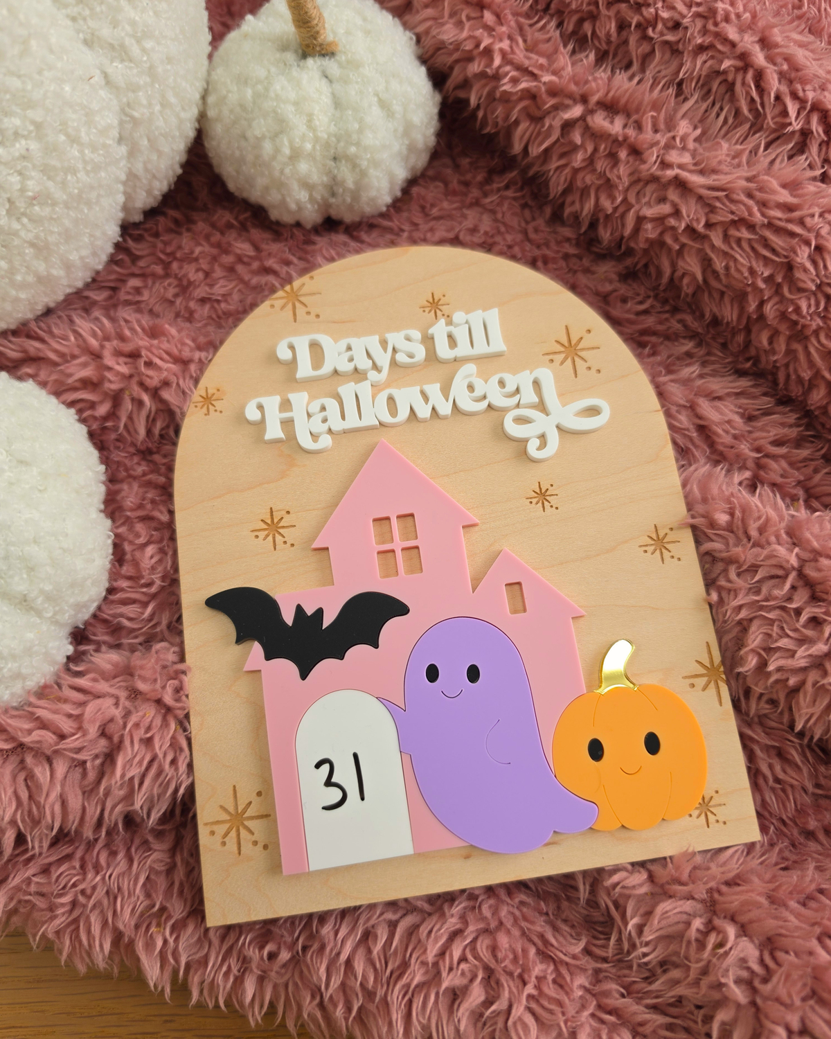 Halloween Pink Countdown Sign - Pastel Ghost Halloween Decor