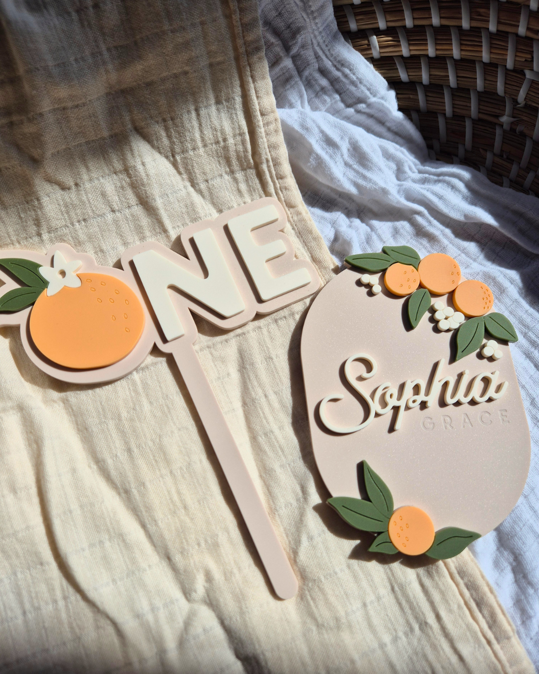 Orange Blossom 1st Birthday Acrylic Cake Topper