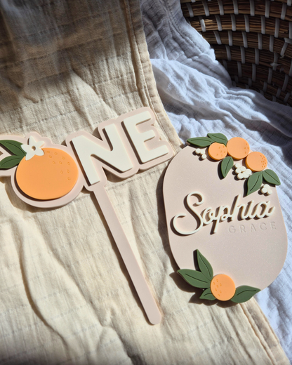 Orange Blossom 1st Birthday Acrylic Cake Topper