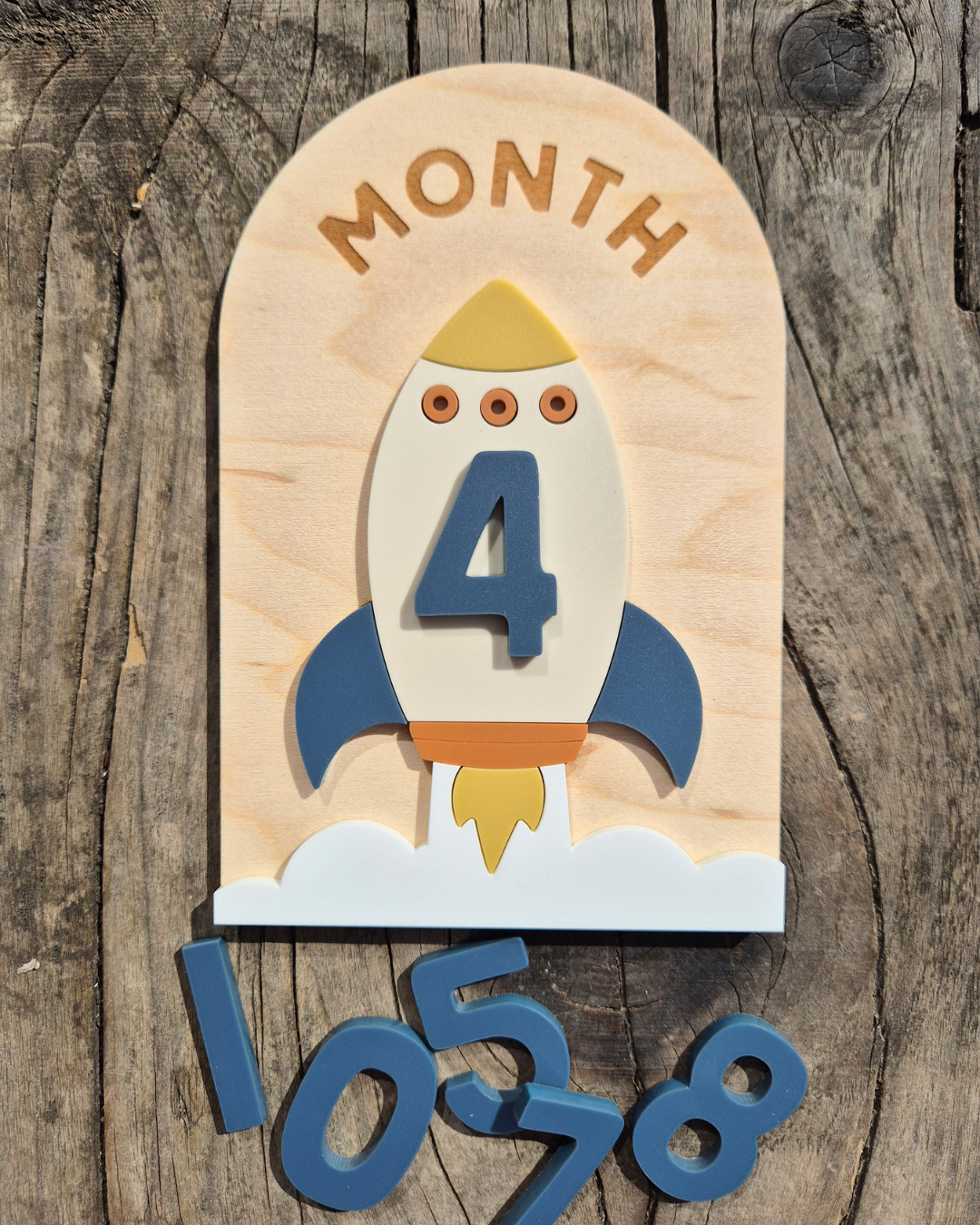 Space Rocket Milestone Plaque - Wooden and Acrylic Baby Photo Prop Sign