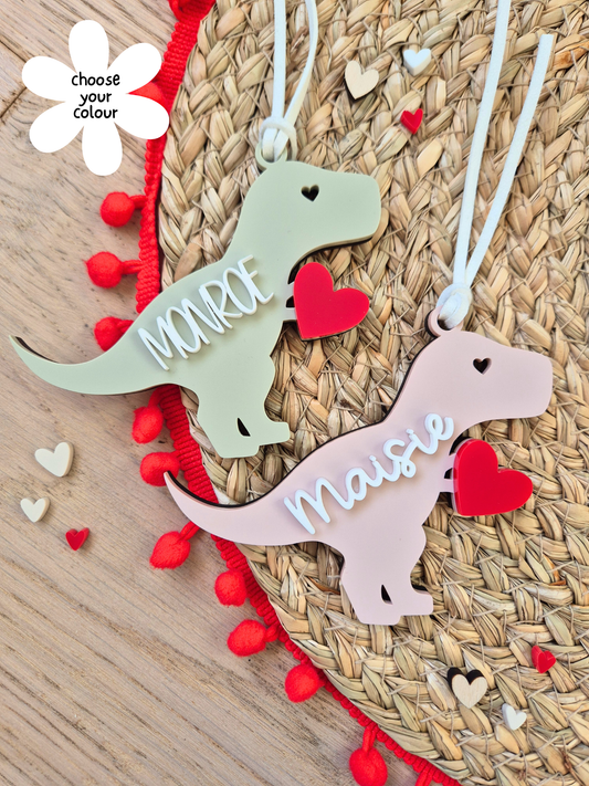 Personalised Dinosaur Heart Basket Tag – Valentine’s Name Decoration