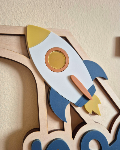 Rocket and Astronaut Monogram - Personalised Wooden and Acrylic Name Sign