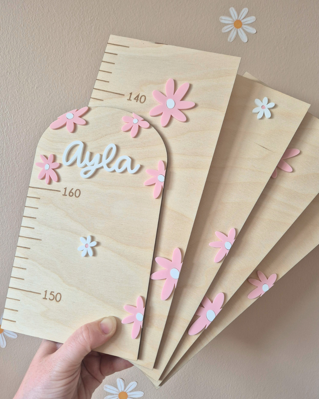 Personalised Daisy Height Chart - Custom Colour Wooden and Acrylic Growth Ruler