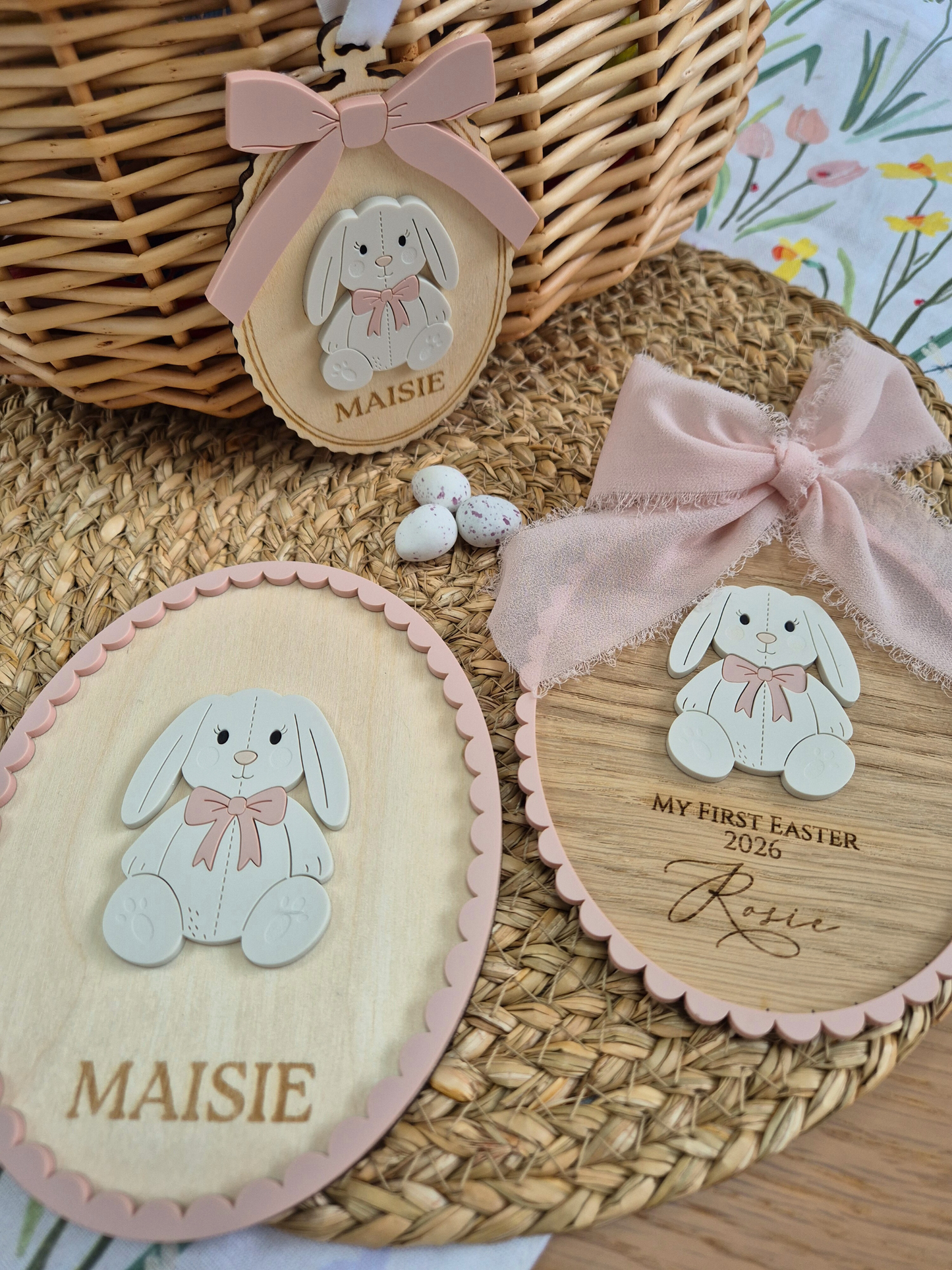 Baby's First Easter Bunny Oak Plaque - Personalised Wooden and Acrylic Keepsake