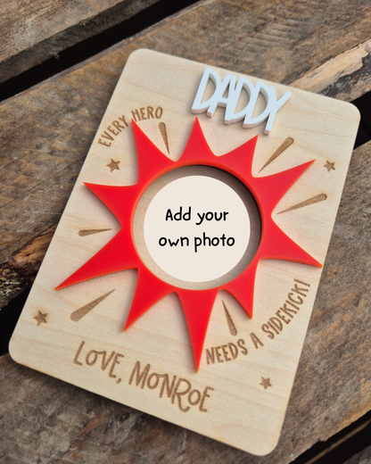 Superhero and Sidekick Photo Magnet - Personalised Father's Day Gift