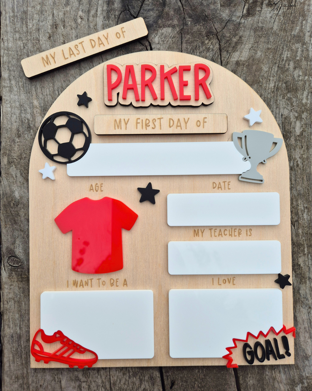Personalised Football Team Back to School Board - Reusable Wooden and Acrylic Sign