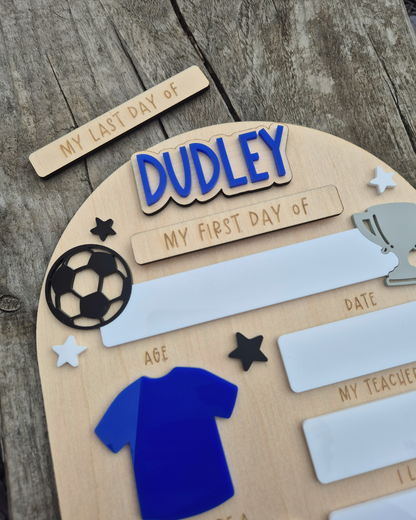 Personalised Football Team Back to School Board - Reusable Wooden and Acrylic Sign