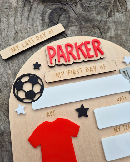 Personalised Football Team Back to School Board - Reusable Wooden and Acrylic Sign