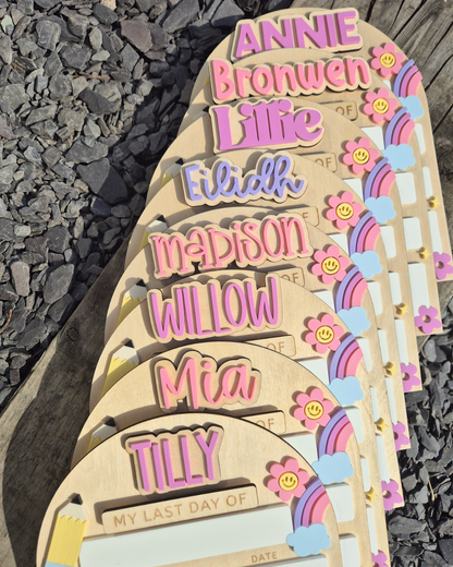 Personalised Pastel Rainbow Back to School Board - Reusable Wooden and Acrylic Sign