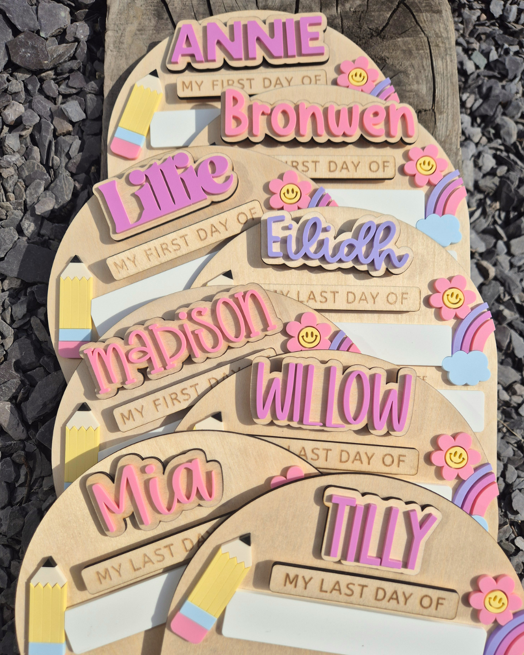 Personalised Pastel Rainbow Back to School Board - Reusable Wooden and Acrylic Sign