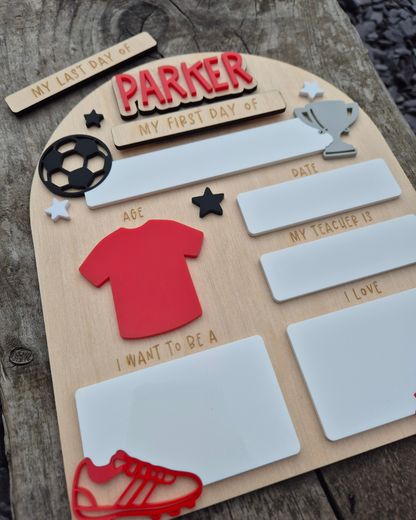 Personalised Football Team Back to School Board - Reusable Wooden and Acrylic Sign