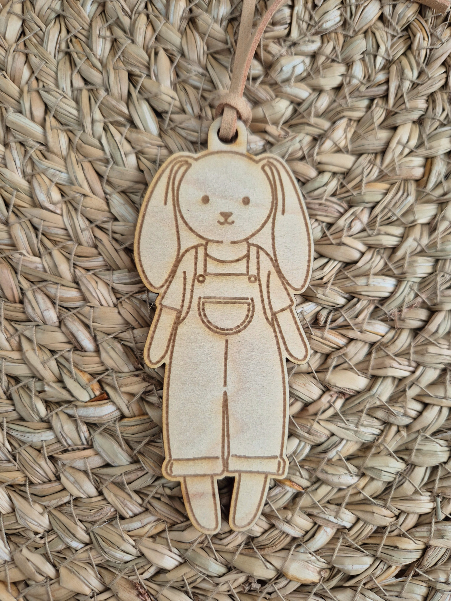Set of 4 Engraved Bunny Doll Wooden Gift Tags - Easter and Birthday Present Labels