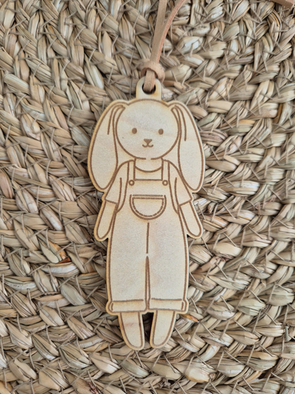 Set of 4 Engraved Bunny Doll Wooden Gift Tags - Easter and Birthday Present Labels