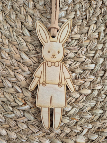 Set of 4 Engraved Bunny Doll Wooden Gift Tags - Easter and Birthday Present Labels