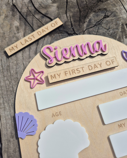 Personalised Mermaid Shells Back to School Board - Reusable Wooden and Acrylic Sign
