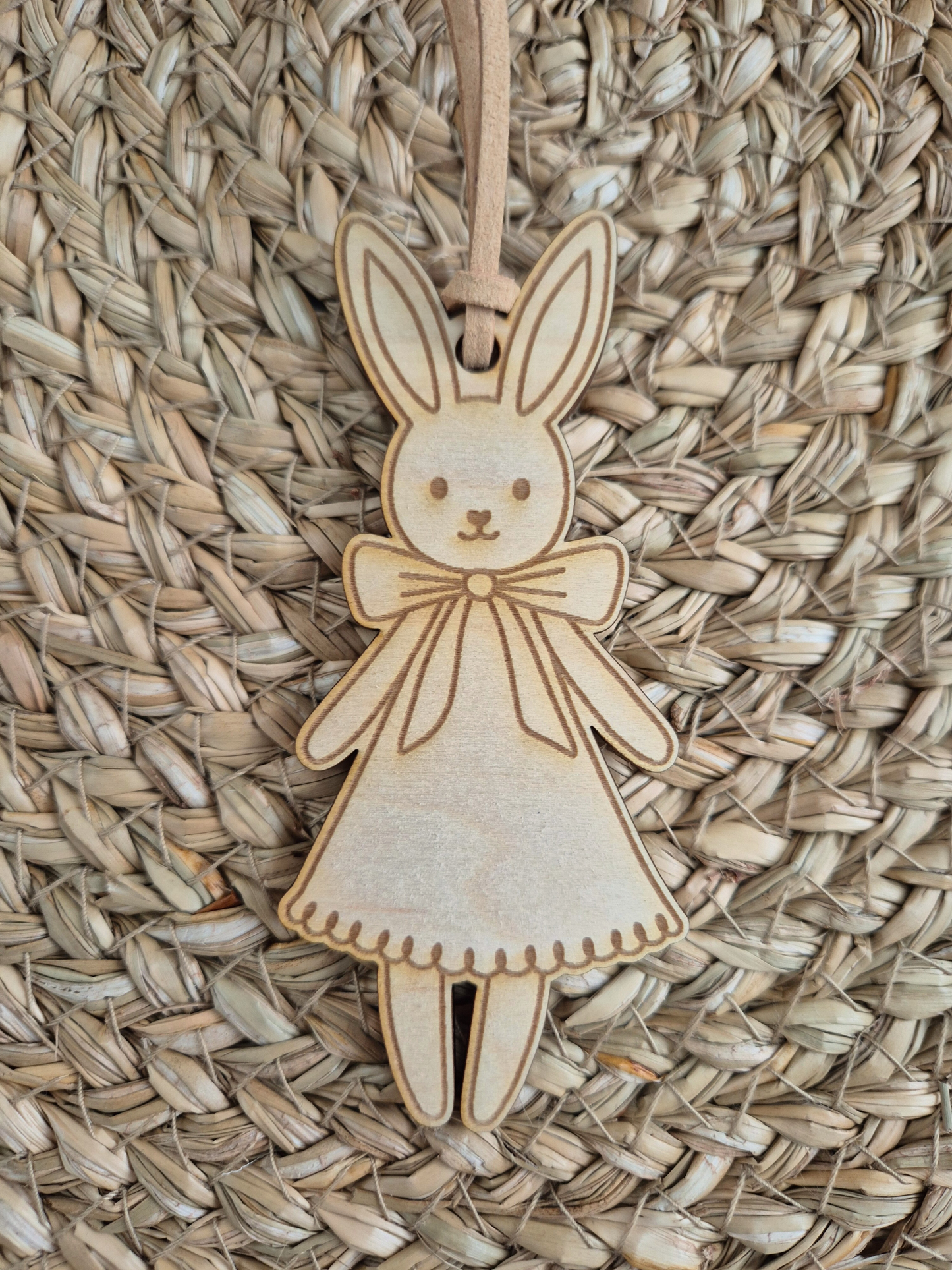 Set of 4 Engraved Bunny Doll Wooden Gift Tags - Easter and Birthday Present Labels