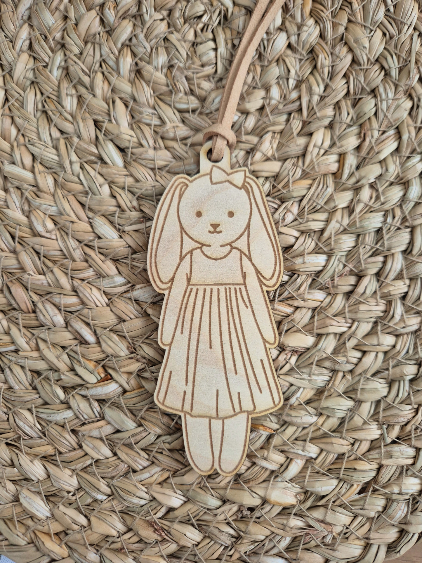 Set of 4 Engraved Bunny Doll Wooden Gift Tags - Easter and Birthday Present Labels