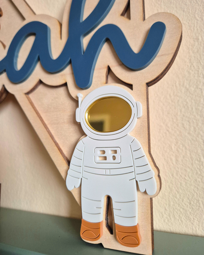 Rocket and Astronaut Monogram - Personalised Wooden and Acrylic Name Sign