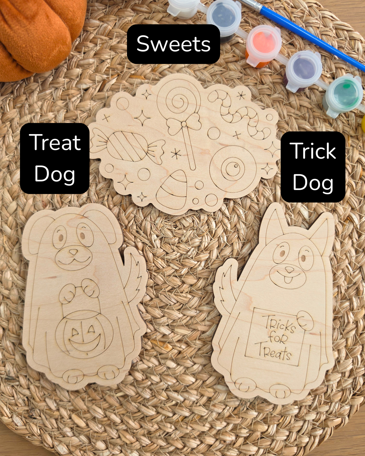 Set of 2 Halloween Wooden Shapes Paint Kit - Boo Basket Filler Gift