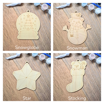 Paint Your Own Christmas Ornament Kit - Kids Painting Kit, Set of 2 Shapes with Paint, Brush and Ribbon