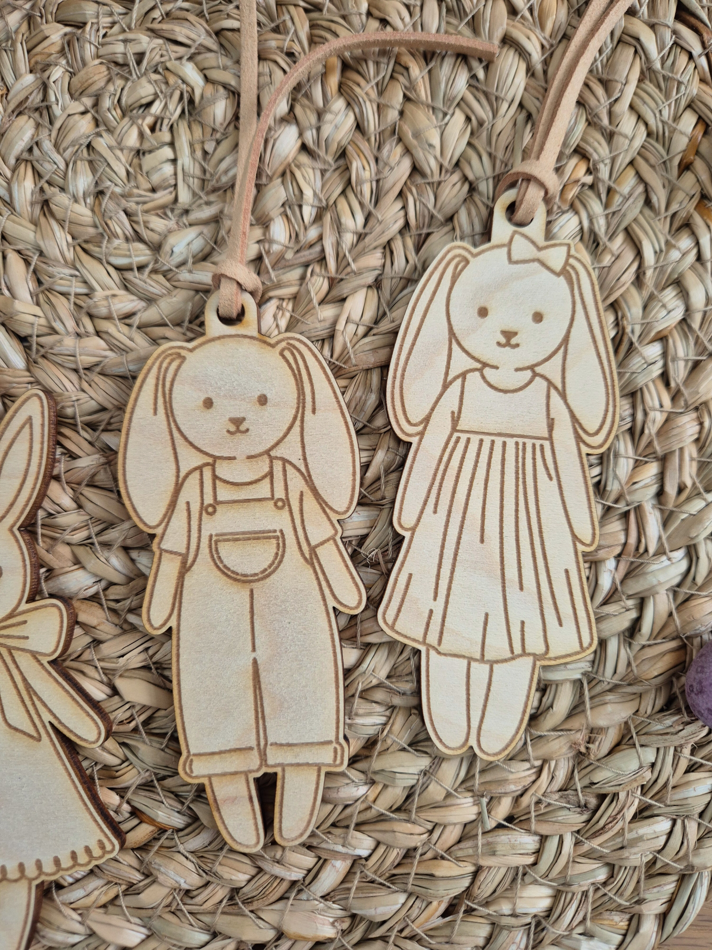 Set of 4 Engraved Bunny Doll Wooden Gift Tags - Easter and Birthday Present Labels