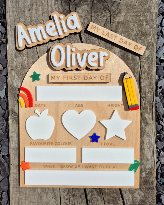Personalised Back to School Board Pencil Theme Layout 1 - Reusable and Interchangeable Wooden and Acrylic Sign