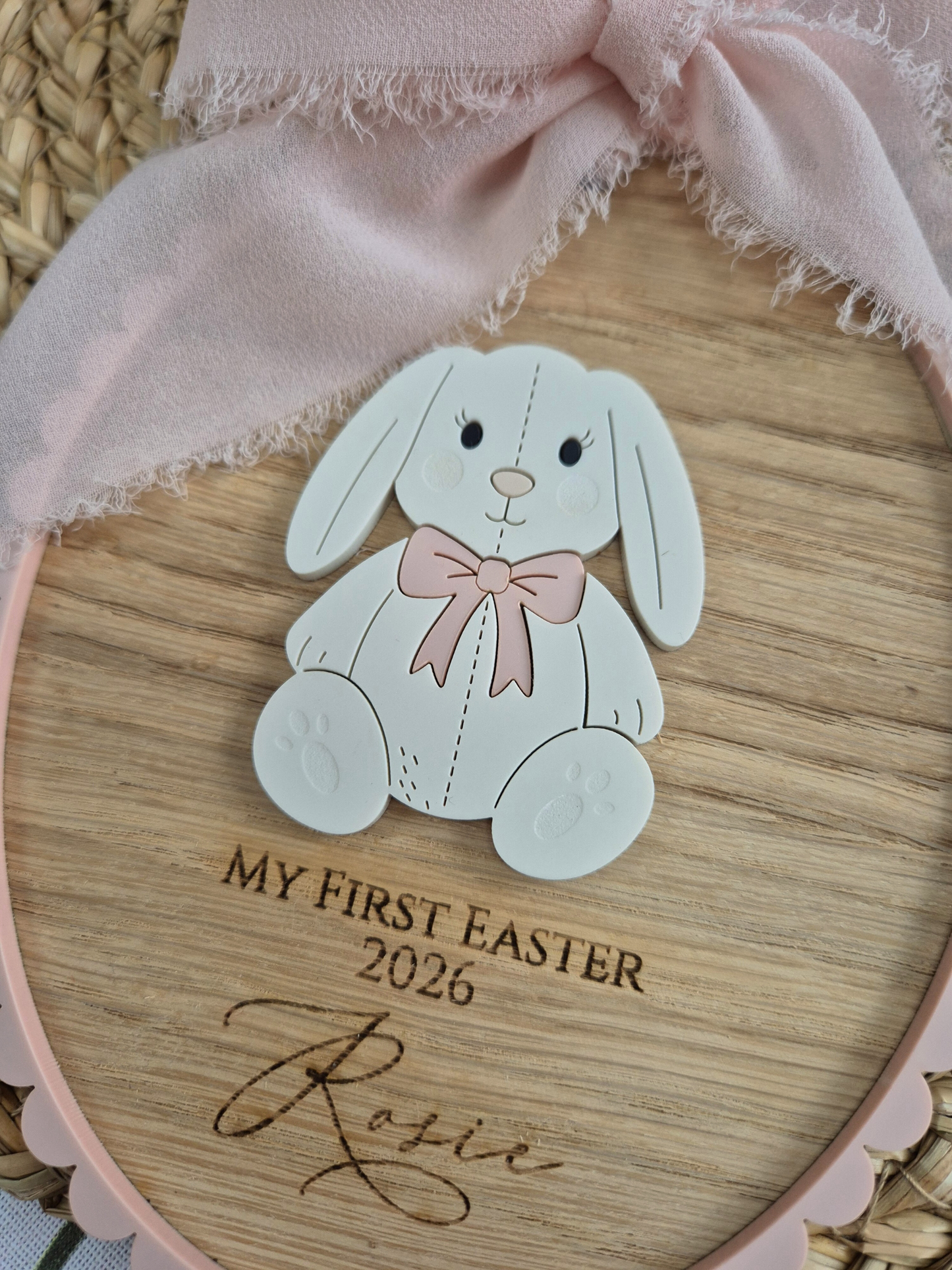 Baby's First Easter Bunny Oak Plaque - Personalised Wooden and Acrylic Keepsake