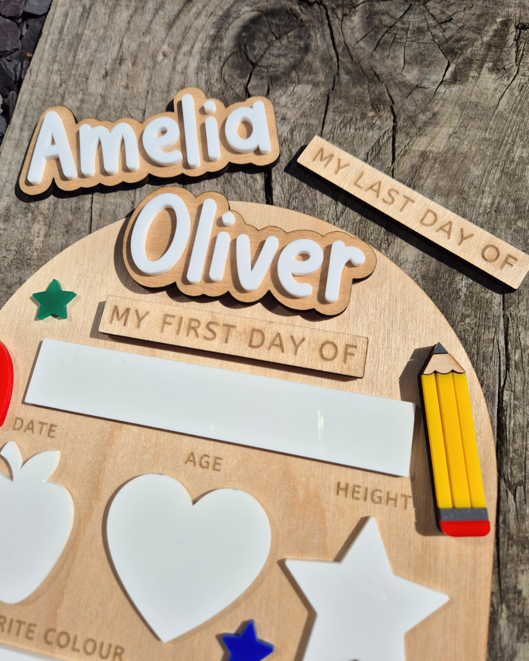 Personalised Back to School Board Pencil Theme Layout 1 - Reusable and Interchangeable Wooden and Acrylic Sign