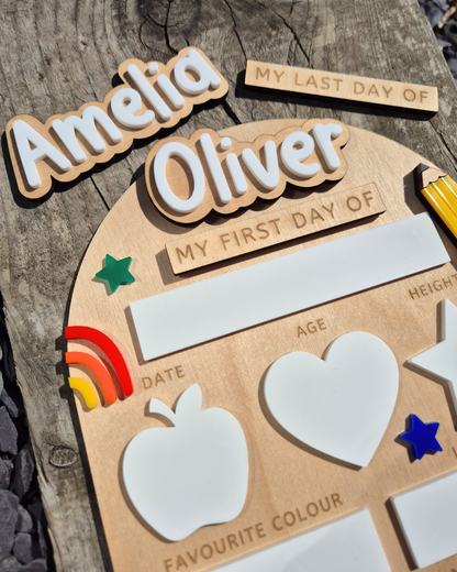 Personalised Back to School Board Pencil Theme Layout 1 - Reusable and Interchangeable Wooden and Acrylic Sign