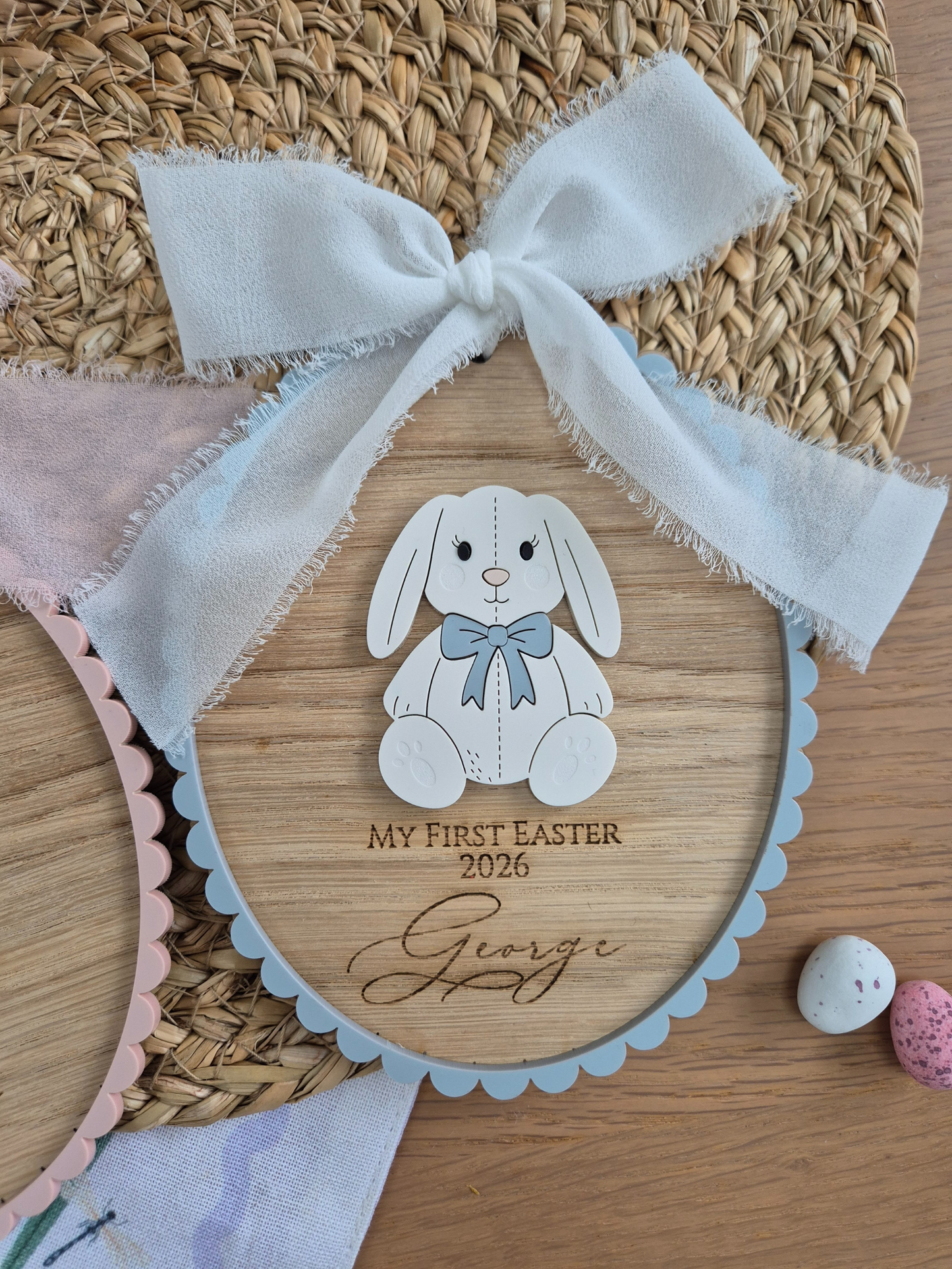 Baby's First Easter Bunny Oak Plaque - Personalised Wooden and Acrylic Keepsake