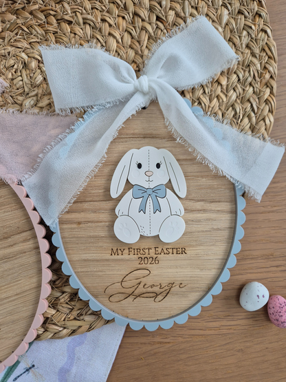 Baby's First Easter Bunny Oak Plaque - Personalised Wooden and Acrylic Keepsake