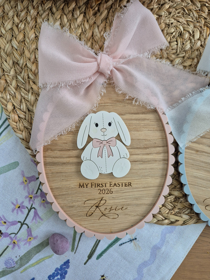 Baby's First Easter Bunny Oak Plaque - Personalised Wooden and Acrylic Keepsake