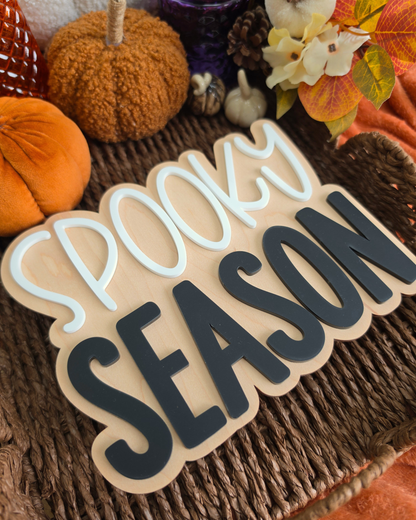 Custom Colour Spooky Season Wall Sign - Wooden and Acrylic Halloween Decor
