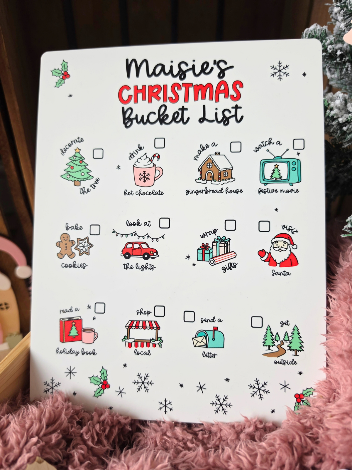 * LIMITED EDITION * Christmas Bucket List Activity Board - Personalised Acrylic Dry-wipe Sign