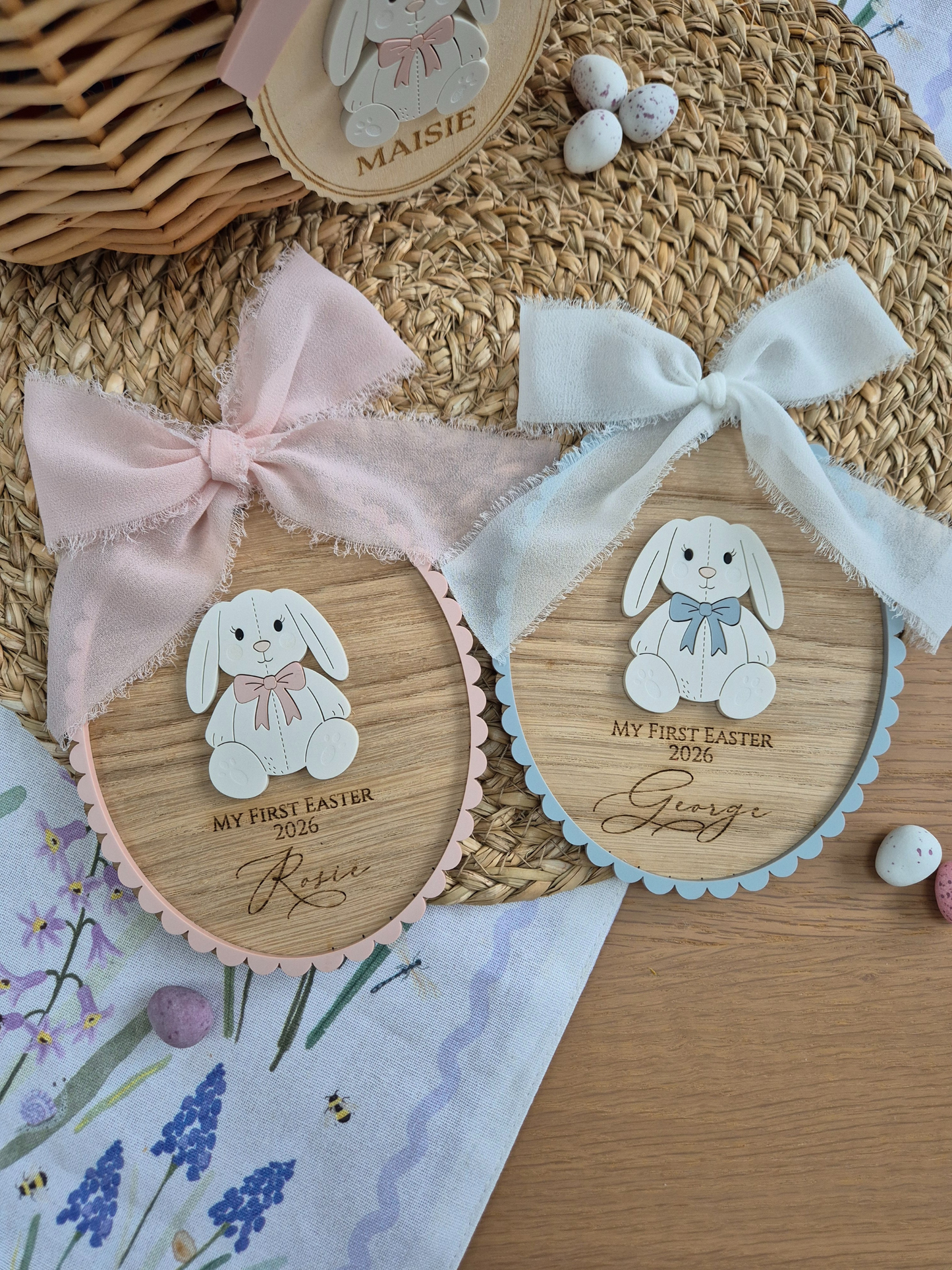 Baby's First Easter Bunny Oak Plaque - Personalised Wooden and Acrylic Keepsake