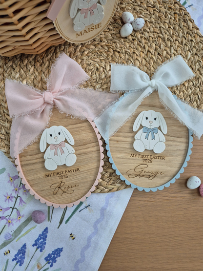Baby's First Easter Bunny Oak Plaque - Personalised Wooden and Acrylic Keepsake