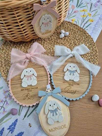 Baby's First Easter Bunny Oak Plaque - Personalised Wooden and Acrylic Keepsake